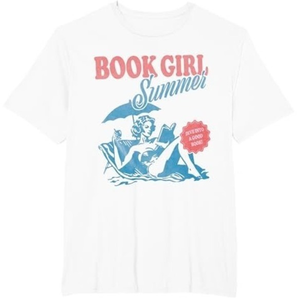 Women Retro Book Girl Summer Bookish Vacation Funny Reader T-Shirt - Picture 1 of 4